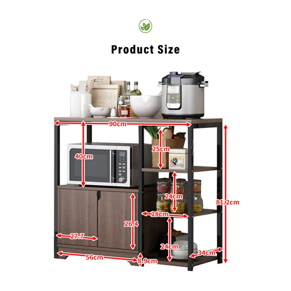 Floor Kitchen Storage Shelf Cabinet with Door Multi-layer For Condiment Microwave Oven Kitchen Accessories Tools Shelf Rack