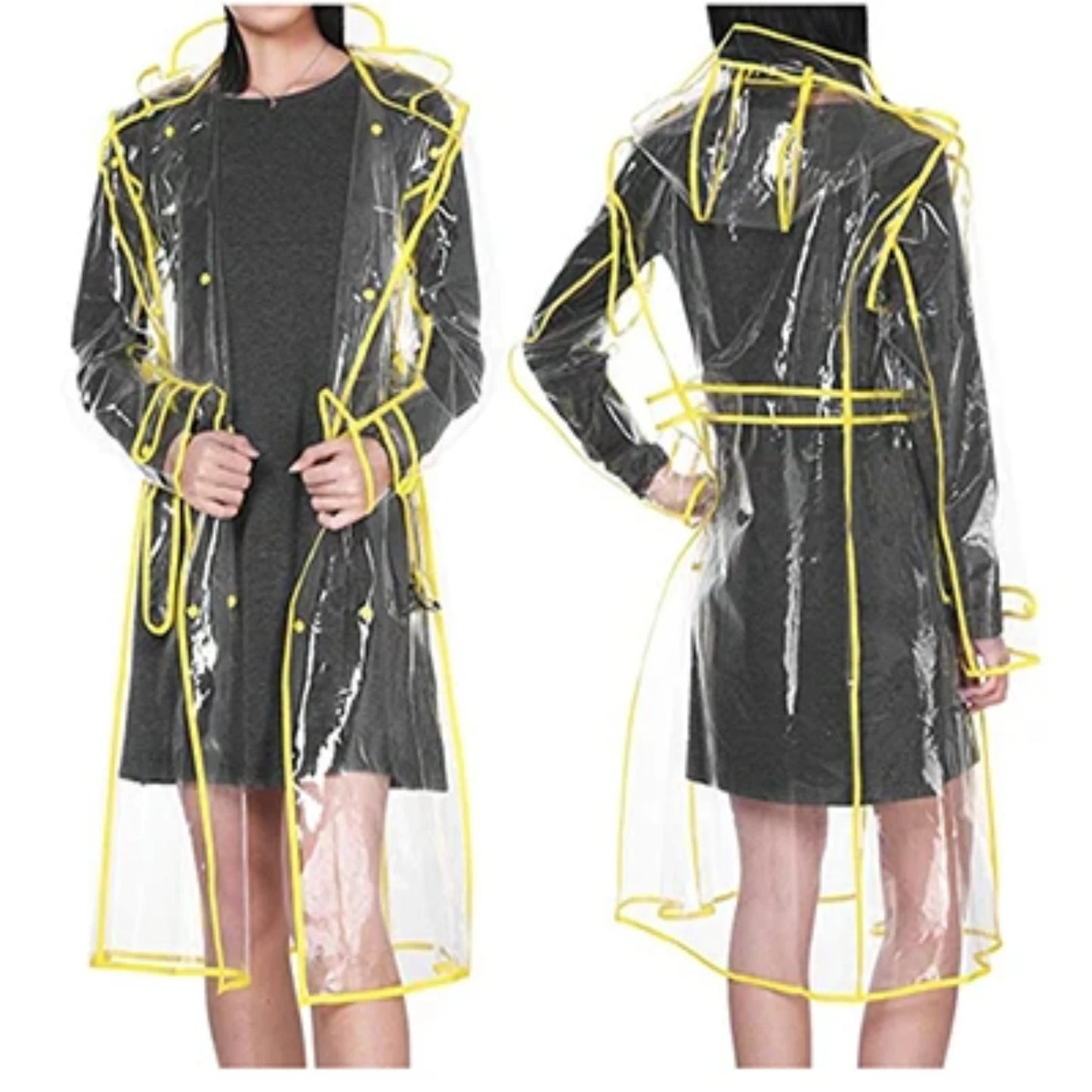 Waterproof Transparent Plastic Clear Long Ladies Raincoats Women Men Fashion Rain Coat Jackets Hooded with Belt