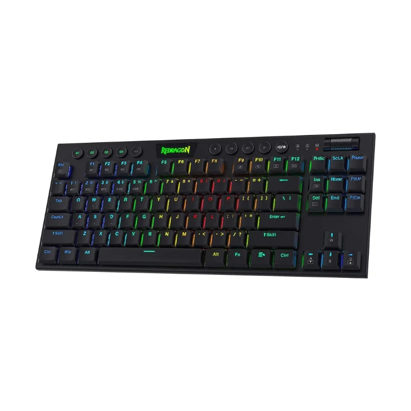 لوحة مفاتيح ميكانيكية Redragon K621 Horus TKL لاسلكية منخفضة الارتفاع بتقنية RGB، سلكية بنسبة 80% فائقة النحافة، مفاتيح حمراء/بنية/زرقاء