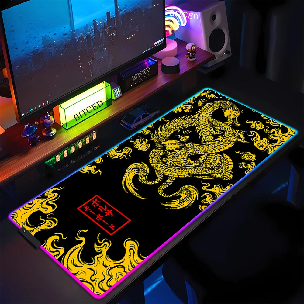 XXL RGB Gaming Mouse Pad New Dragon Cool Desk Mat HD Gamer Luminescence Large LED Light Micepad PC Computer Carpet with Backlit