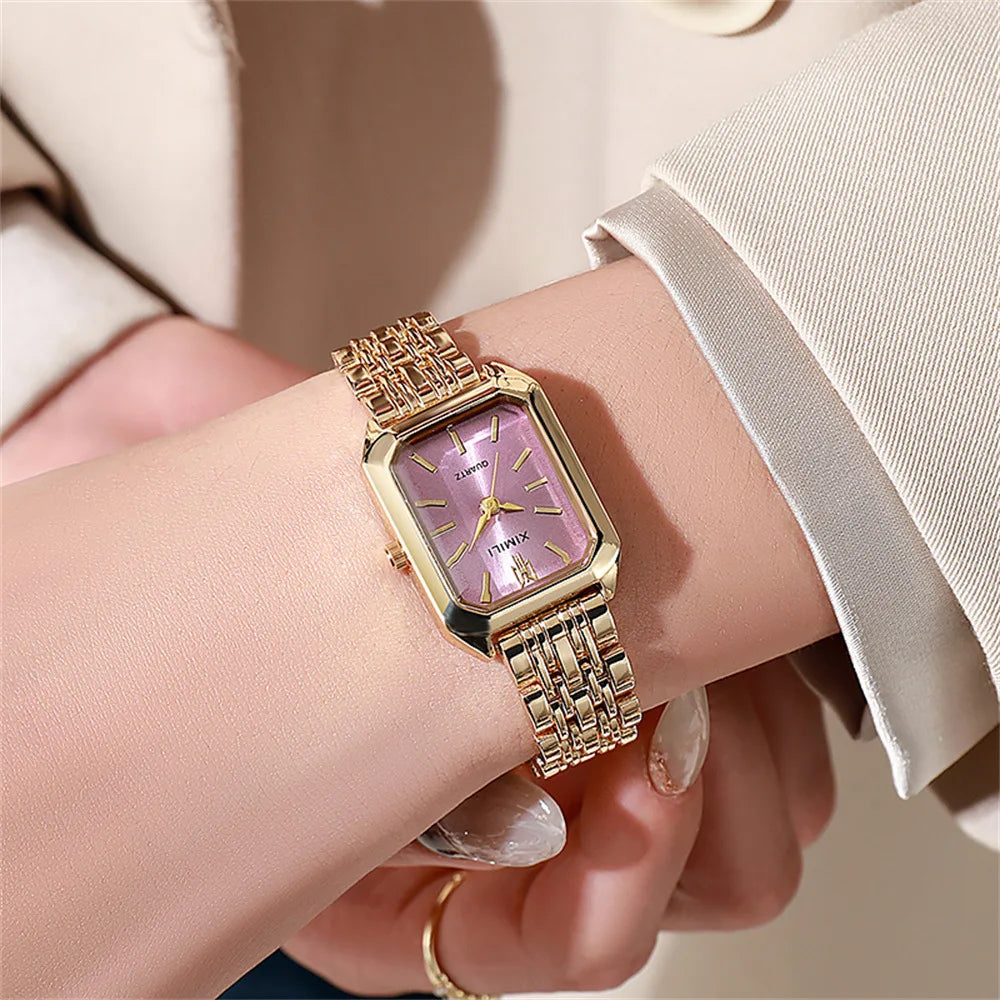 Women's Fashion Square Watches Gold Alloy Strap 2025 Luxury Ladies Quartz Wristwatches Qualities Female Roman Scale Clock