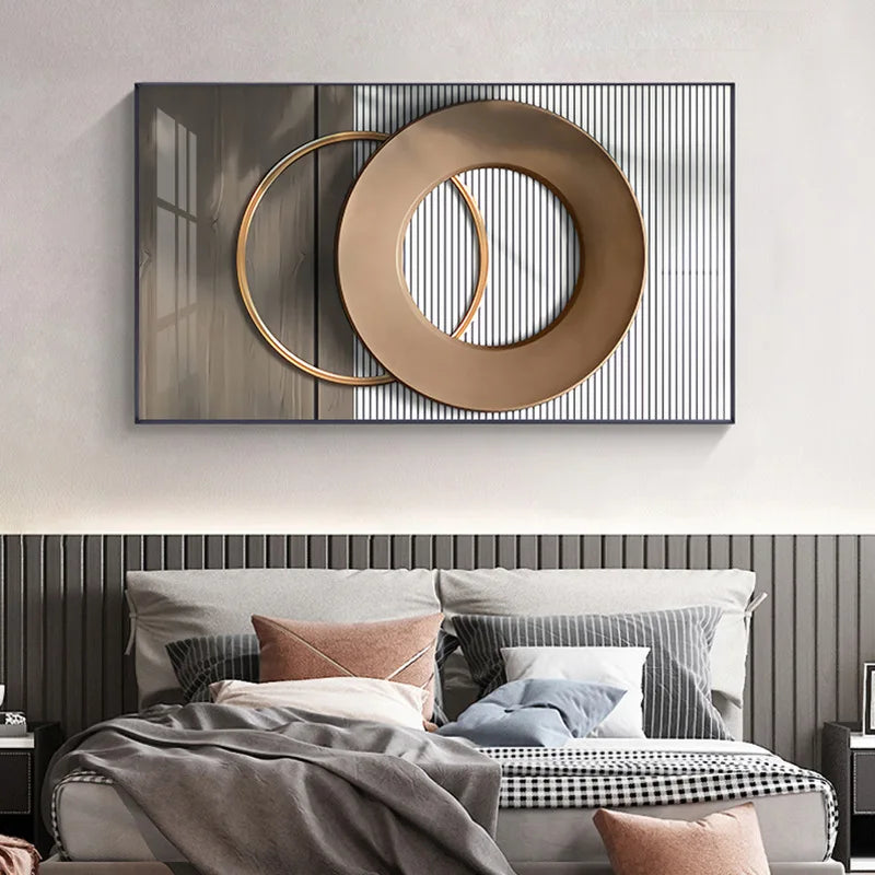 Modern Luxury Moon Canvas Painting Wall Art Abstract Geometry Golden Posters and Prints for Living Room Home Decoration No Frame