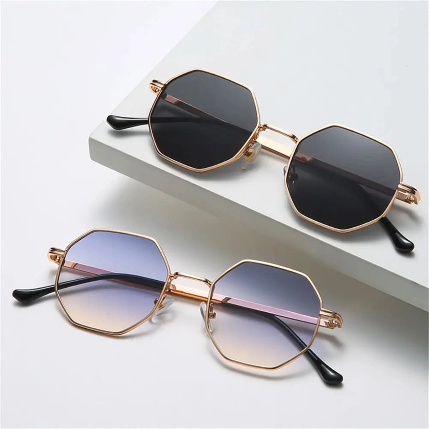 Retro Square Sunglasses  Men Women Fashion Small Frame Polygon Sun Glasses Vintage Metal UV Protection Sunglasses