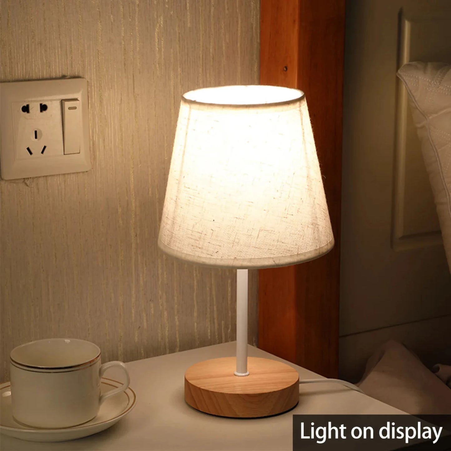 Wooden Table Lamp USB Powered Nightstand Lamp Warm Light Bedside Lamp With Cylinder Lamp Shade Desk Light Bedroom  Decor Bunny