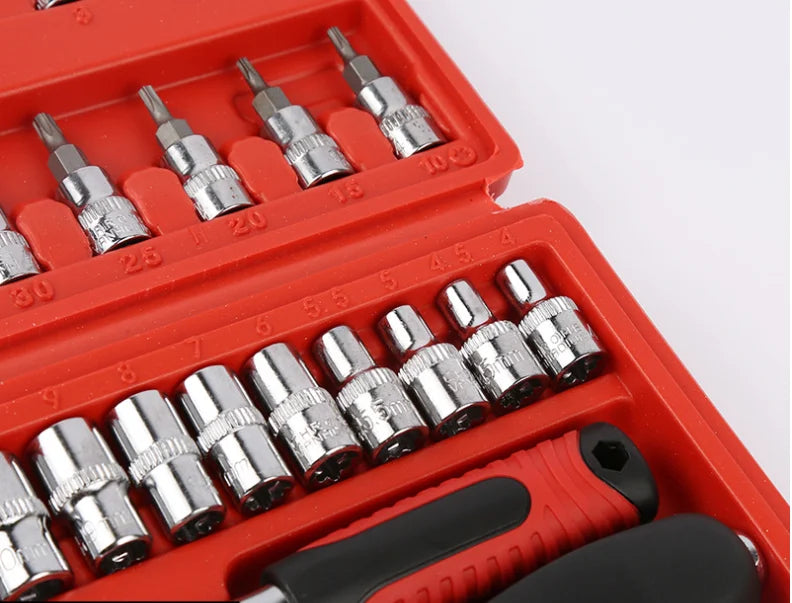 1/4 46 pcs CRV Portable torque ratchet wrench set socket hand tool set for Auto Repair Mini pipe bender Wrench Ratchet spanner