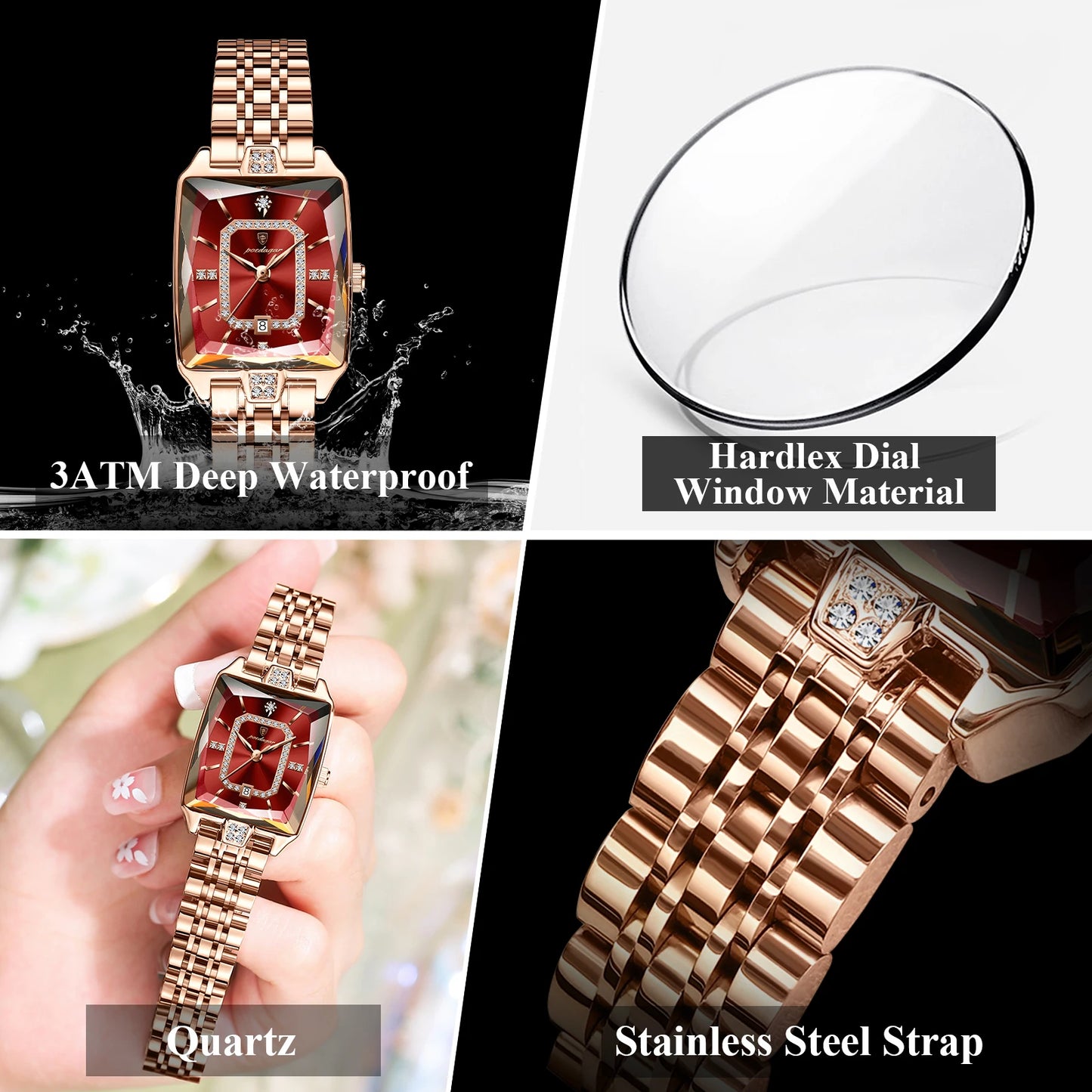 POEDAGAR Top Elegant Women Wristwatch Waterproof Date Ladies Watch Stainless Steel Rectangle Quartz Women's Watches Female Reloj