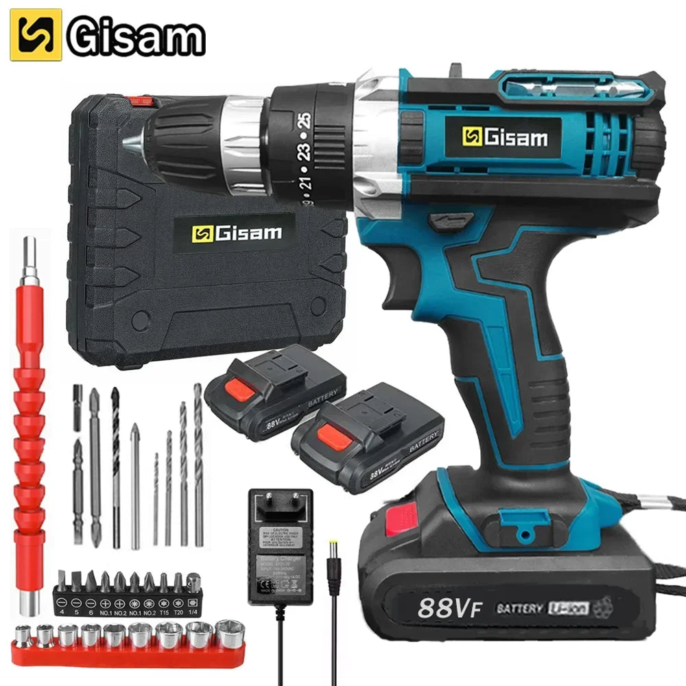 25+3 Torque Battery Impact Screwdriver Cordless Drill Household Power Tool Setting 2 Gear Speed Electric Screwdriver