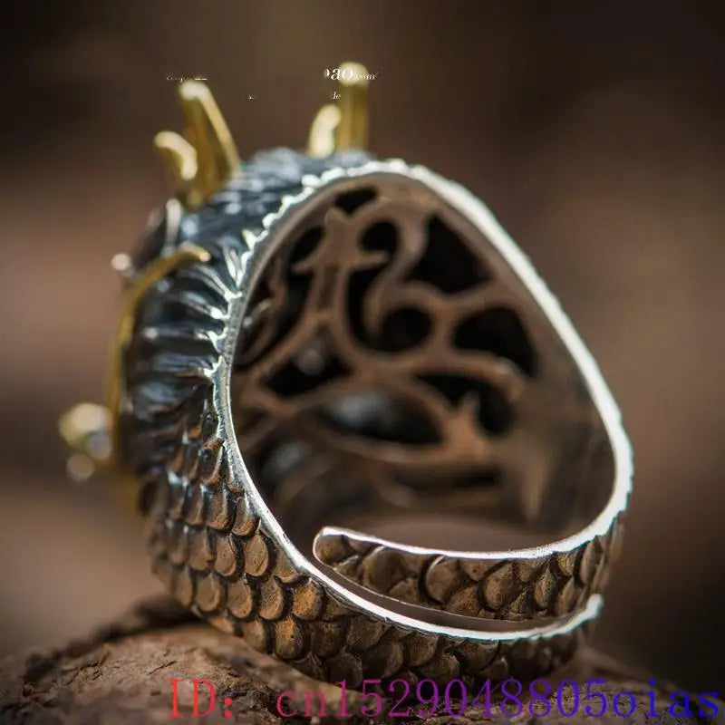 925 Silver Turquoise Dragon Ring Charm Amulet Vintage Real Jewelry Talismans Gifts Designer Luxury Natural Jade Fashion