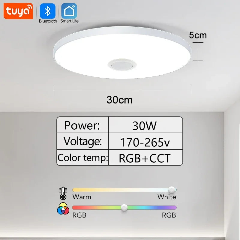 مصباح سقف مكبر صوت LED 30 وات 36 وات 220 فولت تطبيق TUYA للتحكم عن بعد تشغيل الموسيقى الصوت الأجهزة المنزلية اللمعان الديكور الداخلي LED