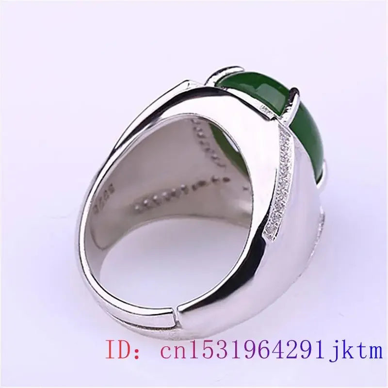 Green Jade Ring Men Zircon Fashion Crystal Charm Gifts Amulet Gemstone 925 Silver Natural Chalcedony Women Jewelry