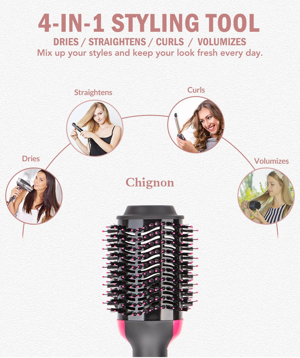 One Step Hot Air Brush Salon Professional Hair Dryer & Volumizer Hot Air Brush Negative Ion Generator Hair Straightener Curler