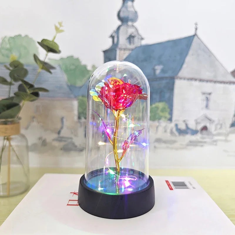 LED Light Foil Flower Artificial Rose Flowers Night Lamp Valentines Day Gift For Girlfriend Eternal Rose Wedding Decorative Gift