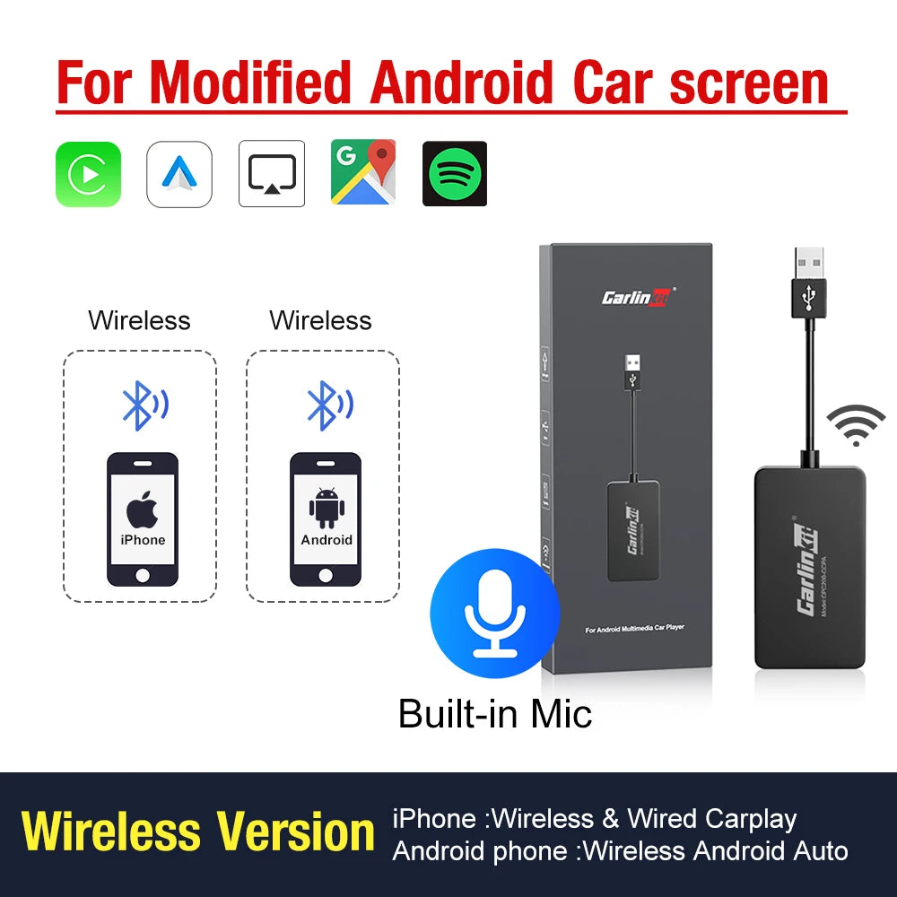 Hot Sale CarlinKit USB Wireless&Wired CarPlay Dongle Android Auto AI Box Mirrorlink Car Multimedia Player Bluetooth Auto Connect