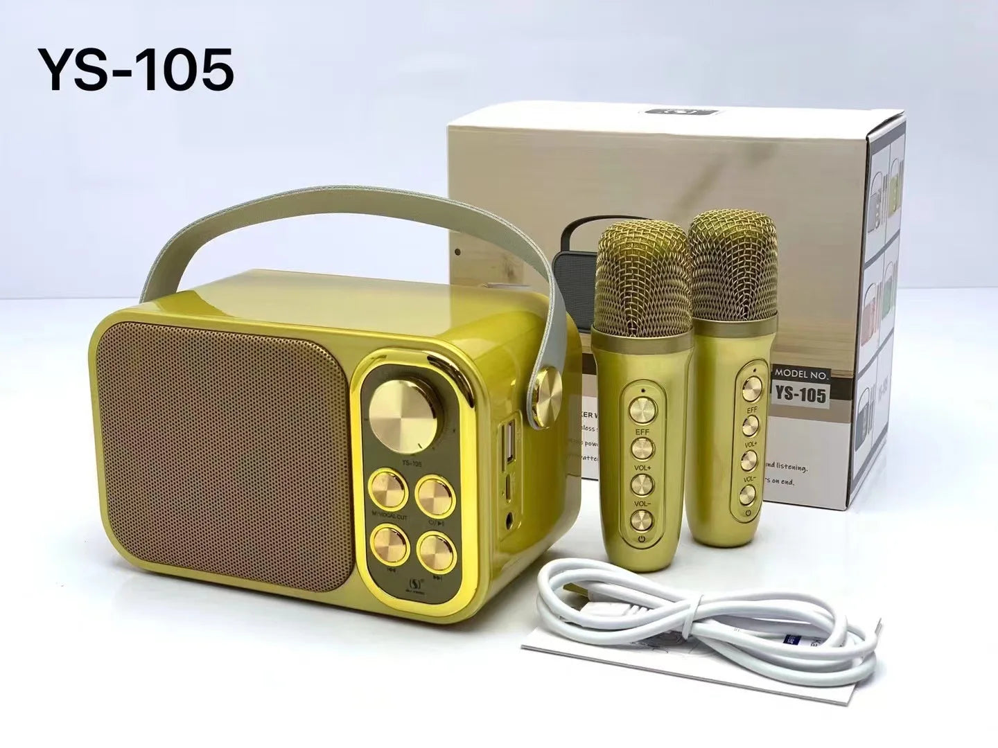 YS-105 10W Rechargeable Dual Mic Microphone Karaoke Machine Palm KTV Handheld Speaker Wireless Soundbox Gold