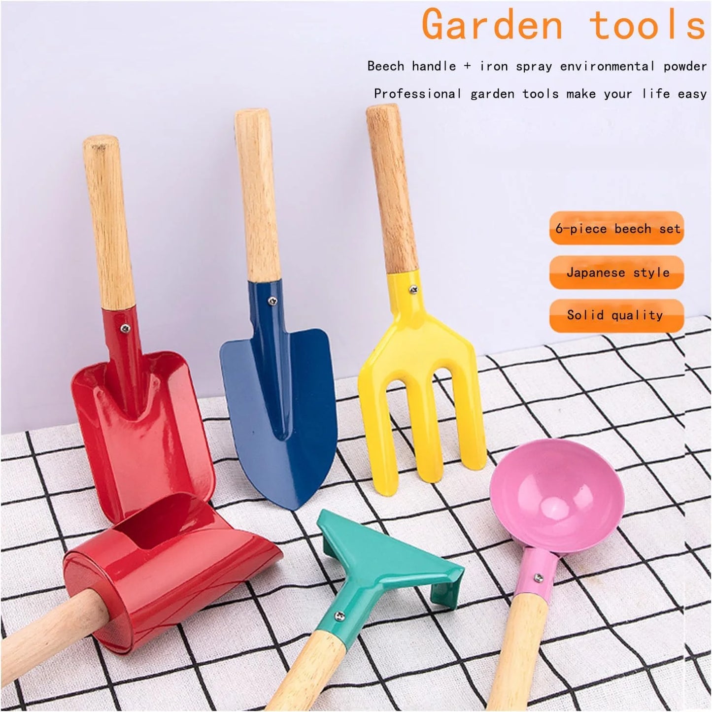 6 Piece Gardening Tools, Made of Metal with Sturdy Wooden Handle,   Sandbox  Field Toy Gardening Equipment Spoon, Fork, Trowel,