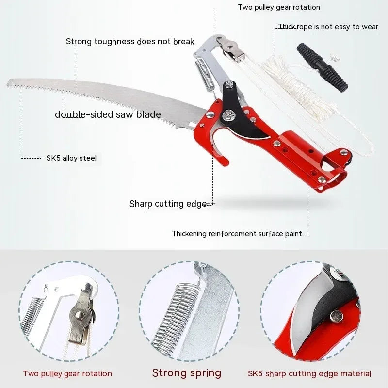 High Altitude Three Pulley Pruning Scissors Tree Pruner Branches Cutter Garden Shears Saw Fruit Pick Cutting Tools Without Rod