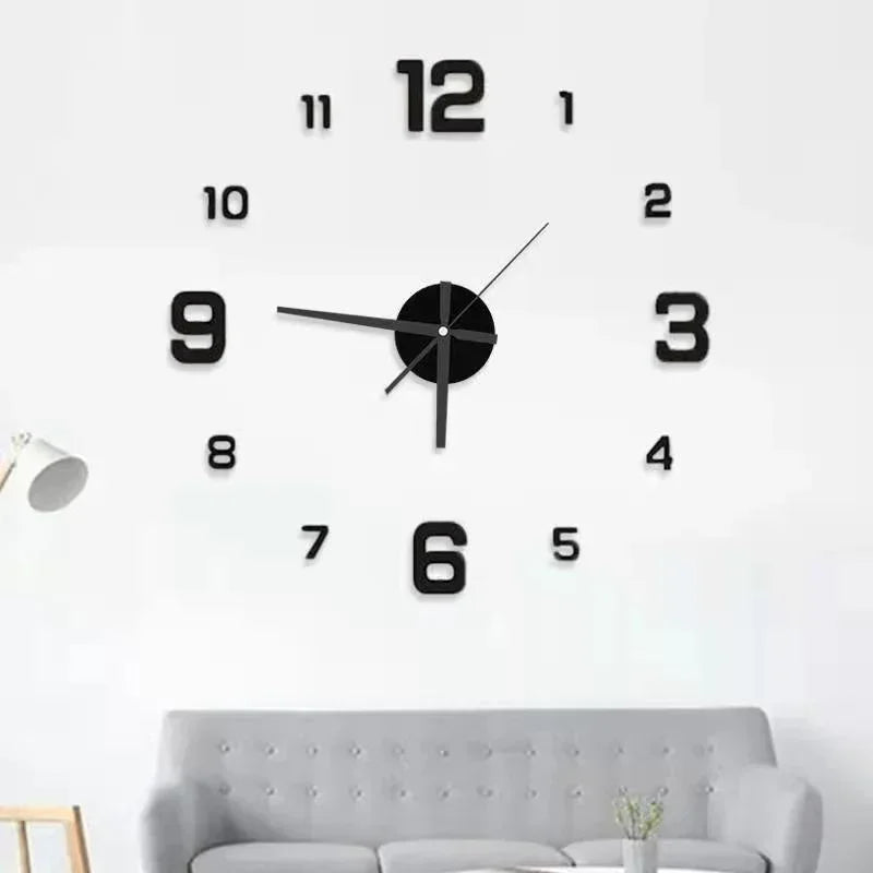 Large Size 3D DIY Silent Wall Clock Black/Gold/Silver Simple Modern Punch-Free Wall Sticker Clock