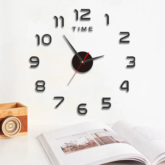 Large Size 3D DIY Silent Wall Clock Black/Gold/Silver Simple Modern Punch-Free Wall Sticker Clock