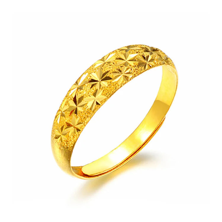 UMQ 24K Pure Plated Real 18k Yellow Gold 999 24k Plain Smooth Face Personality Money Seeking Couple Ring for Men and Women Coupl