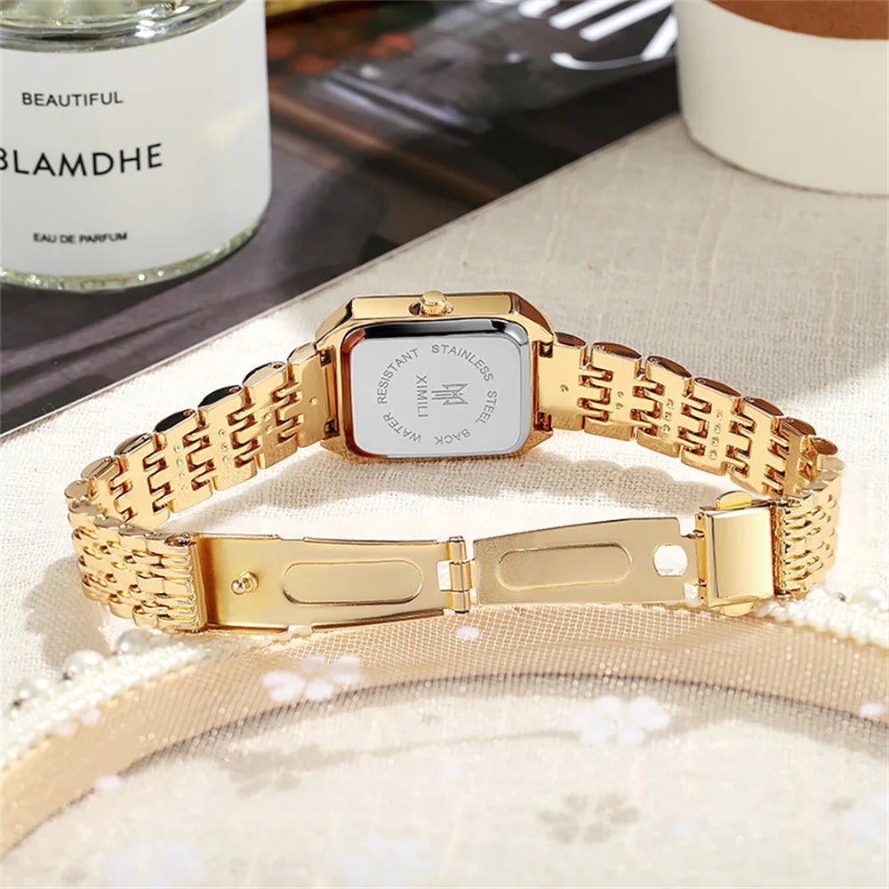 Women's Fashion Square Watches Gold Alloy Strap 2025 Luxury Ladies Quartz Wristwatches Qualities Female Roman Scale Clock