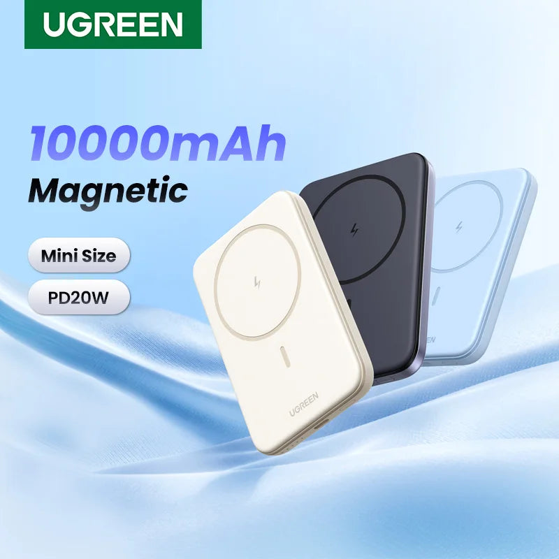 باور بانك مغناطيسي UGREEN PD20W بسعة 10000 مللي أمبير في الساعة محمول لاسلكي سريع الشحن من Magsafe لهاتف iPhone 15 Pro Max 16 Pro