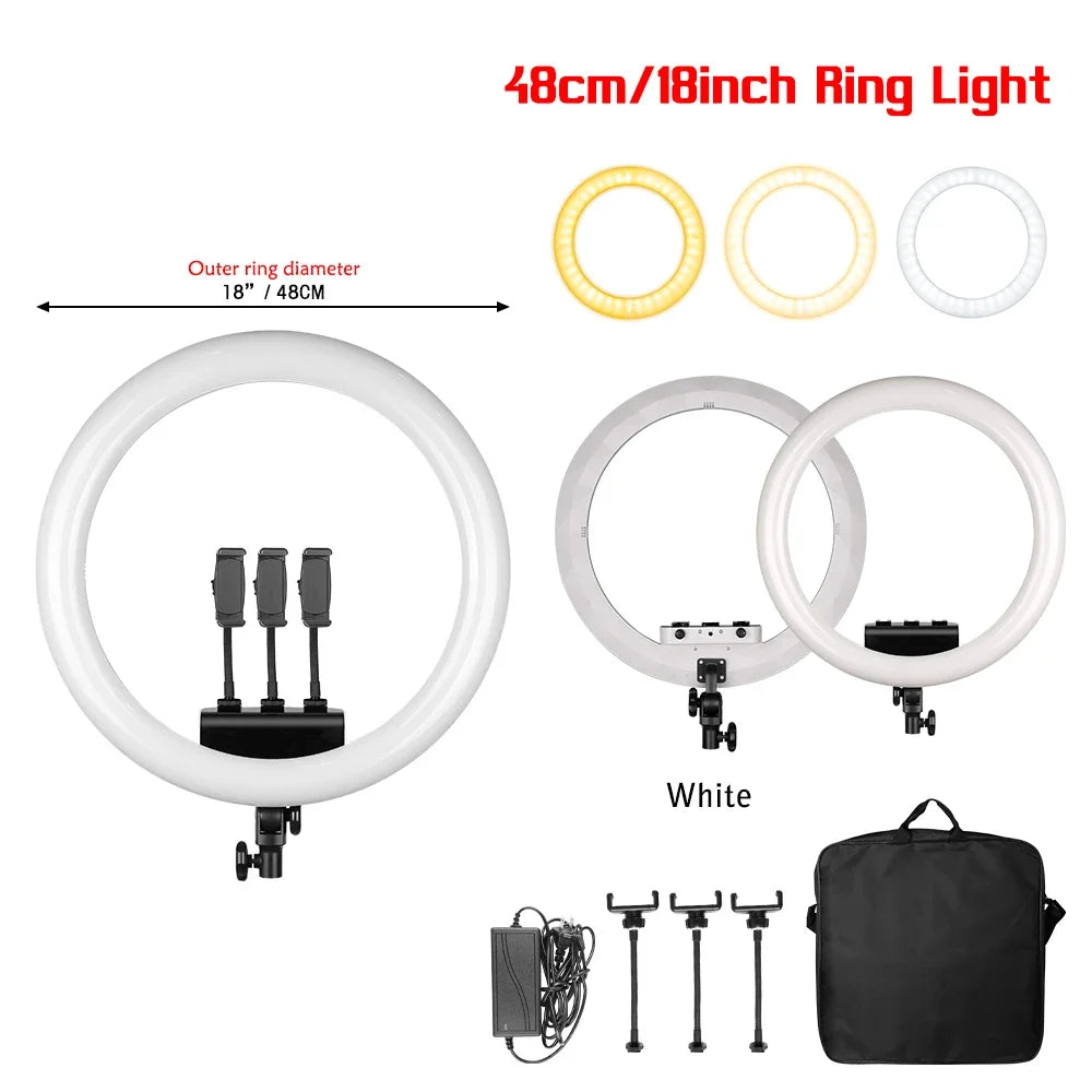 Photography 18 inch Ring Light LED Large Selfie Video Remote Control NO Tripod Stand Phone  YouTube Live Lighting Photo Studio