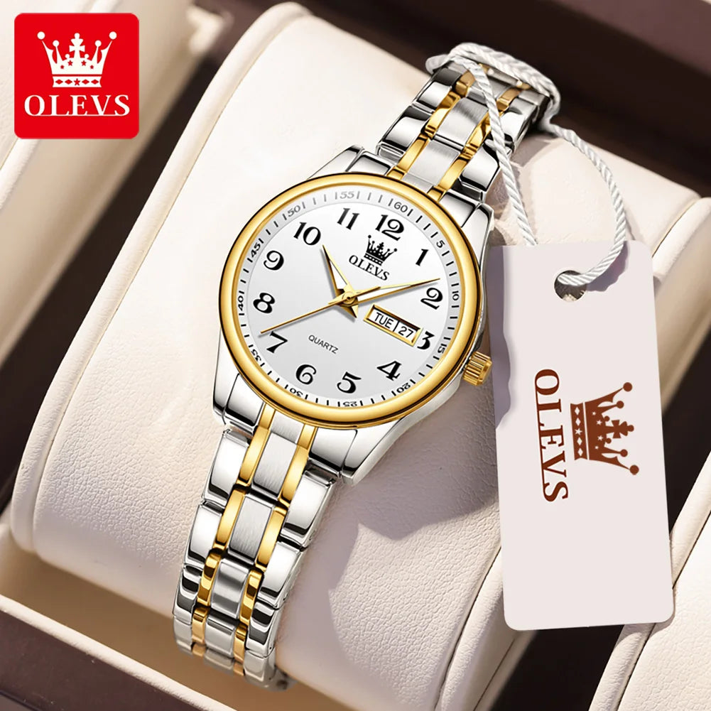 OLEVS Luxury Quartz Watch for Women Elegant Stainless Steel Watch Luminous Waterproof Week Date Wristwatch Ladies Dress Watch