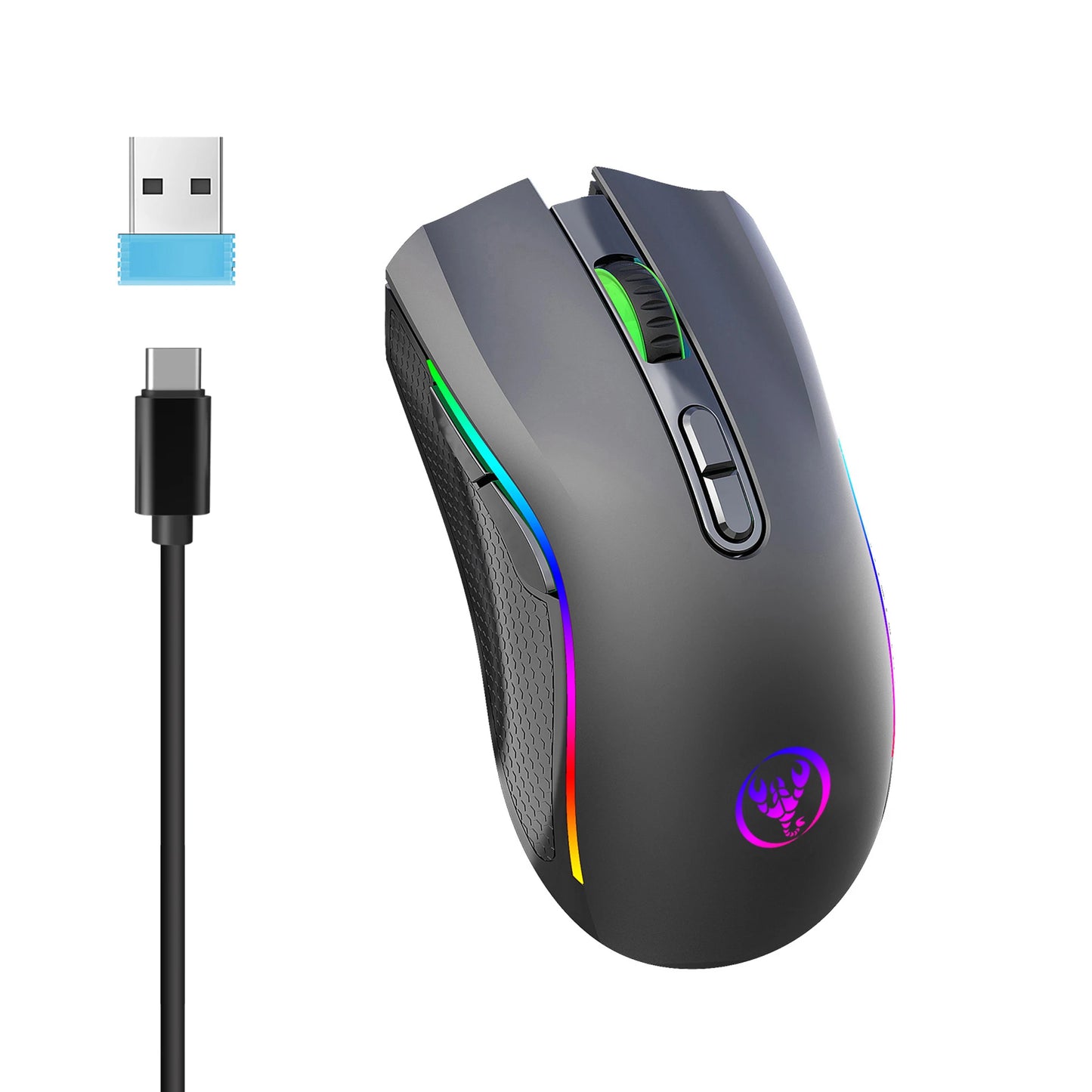 HXSJ T69 ergonomics Portable Cordless 2.4G Rgb Wireless gaming Mouse Laptop Computer Wireless Mouse for game pc