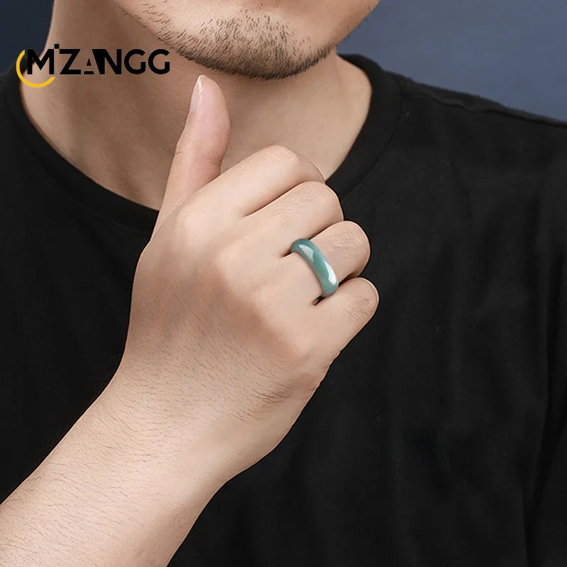 Natural A-goods Jadeite Blue Water Ring Simple Exquisite Fashion Ice Jade Ring Men and Women Holiday Gift Wedding Souvenirs