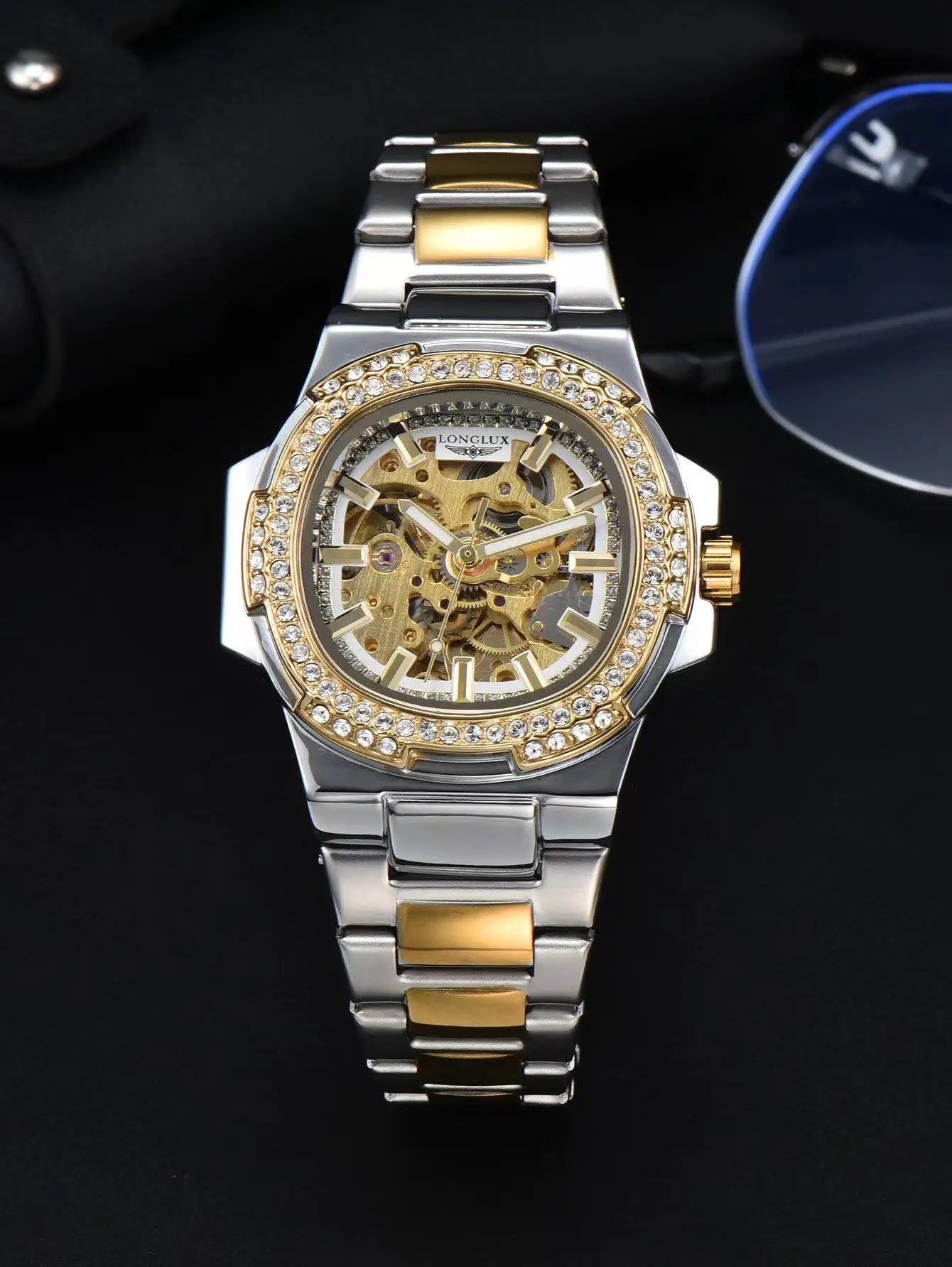 LONGLUX automatic man watch luxury stainless steel wholesale mechanical wristwatches skeleton waterproof diamond watch man watch