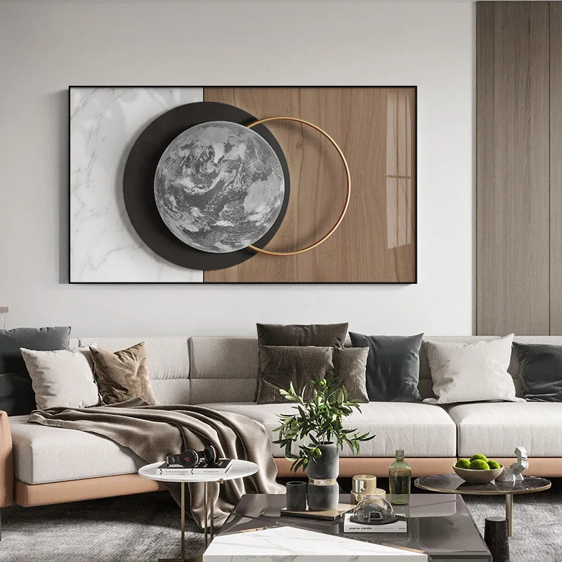 Modern Luxury Moon Canvas Painting Wall Art Abstract Geometry Golden Posters and Prints for Living Room Home Decoration No Frame