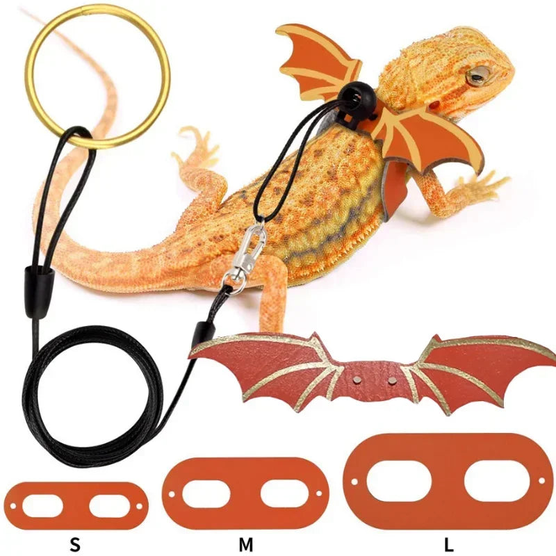 Adjustable Bearded Dragon Leash With Bat Wings Soft Leather  Harness  Amphibians And Other Small Reptile Dog choke collar Puppy