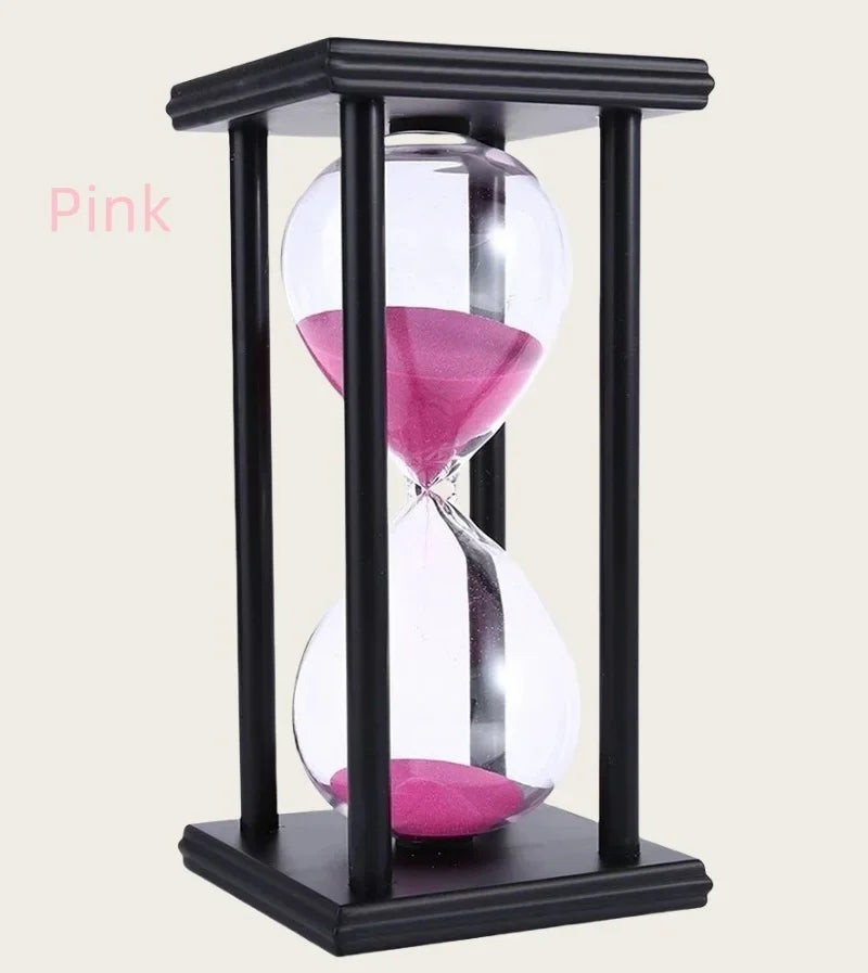 60 Minutes Wooden Black Frame Four Pillar Hourglass Children Do Homework Timer Creative Fall-Proof Sand Clock Home Decorations