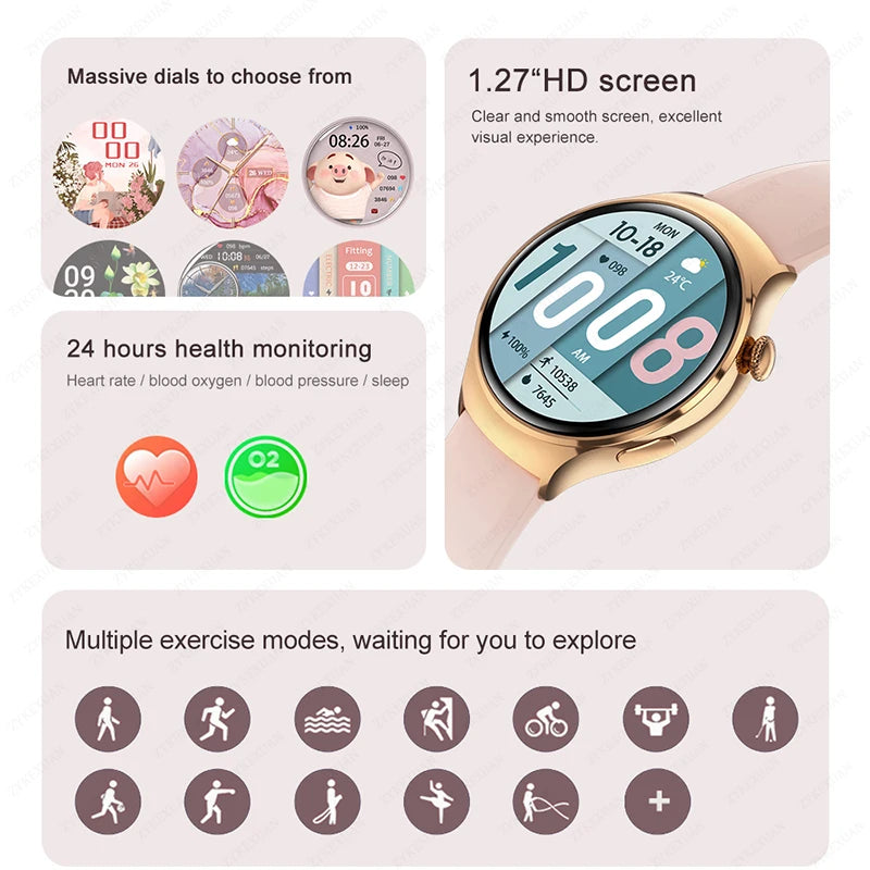 New For Huawei Mini 4 NFC Smart Watch Women Men GPS Tracker 1.27inch AMOLED Screen Health monitor Bluetooth Call Lady Smartwatch