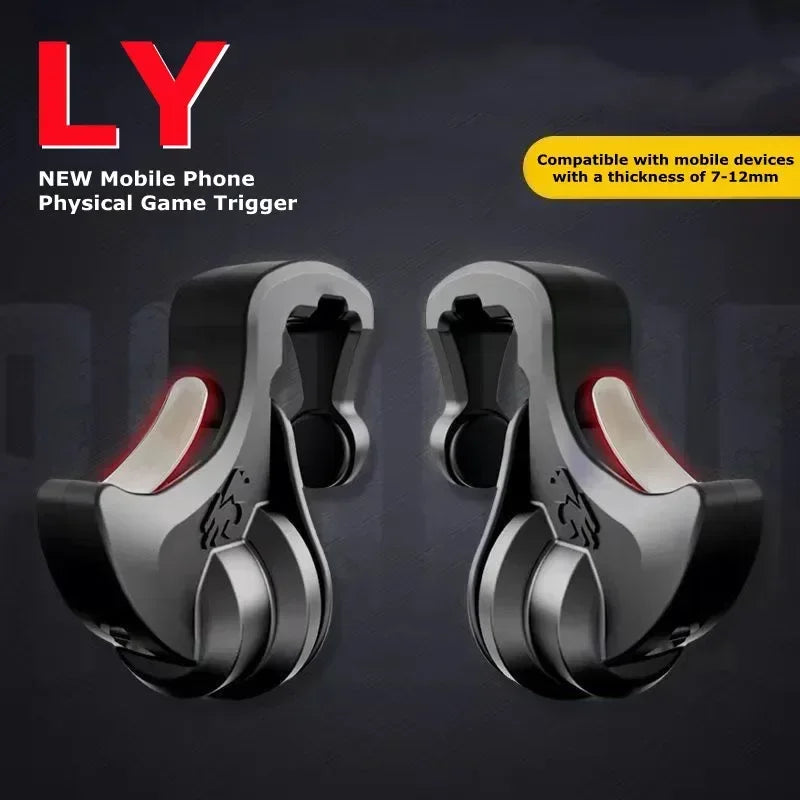 LY 2Pcs Mobile Phone 4 Finger Physics Game Trigger for PUBG Aim Shooting L1R1 ABS Alloy Key Button for IOS Android 7-12mm Device