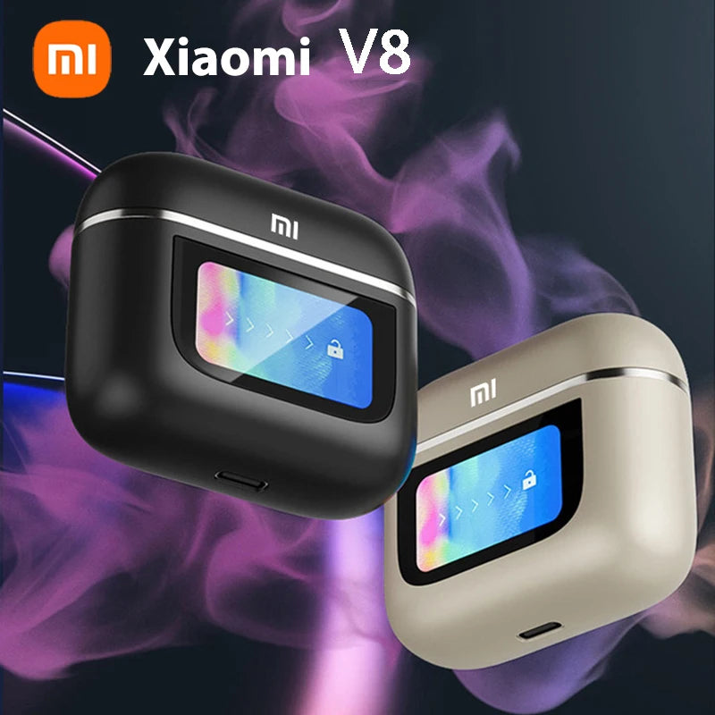 سماعات Xiaomi TWS V8 ANC+ENC اللاسلكية بتقنية البلوتوث وإلغاء الضوضاء وسماعات داخل الأذن بشاشة تعمل باللمس مع ميكروفون