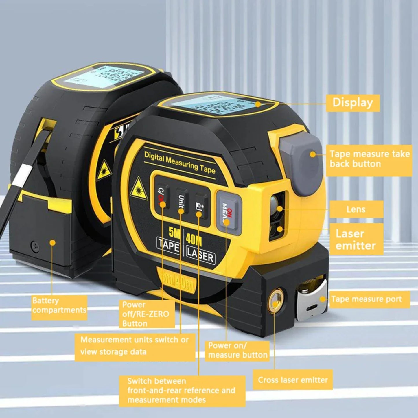 40m/60m Laser Distance Meter Rangefinder Laser Measure Distance Meter Surveying Equipment Tape Measur Retractable Tape