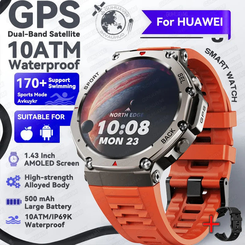 2025 NEW GPS Smart Watch For Men 5ATM IP69K Waterproof Smartwatch Compass Altimeter Barometric 1.43'' AMOLED Screen Mens Watches