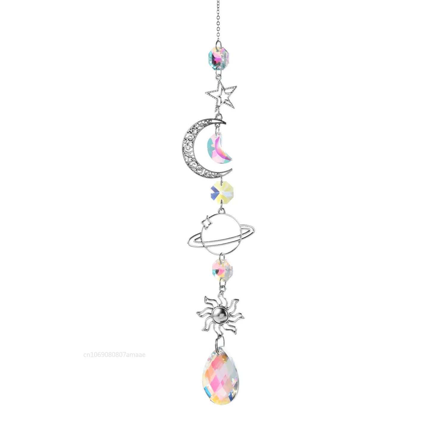 Silver Suncatcher Crystal Moon Lotus Chakra Hanging Garden Decoration Sun Catcher Rainbow Maker Stained Glass Outdoor Decor Gift