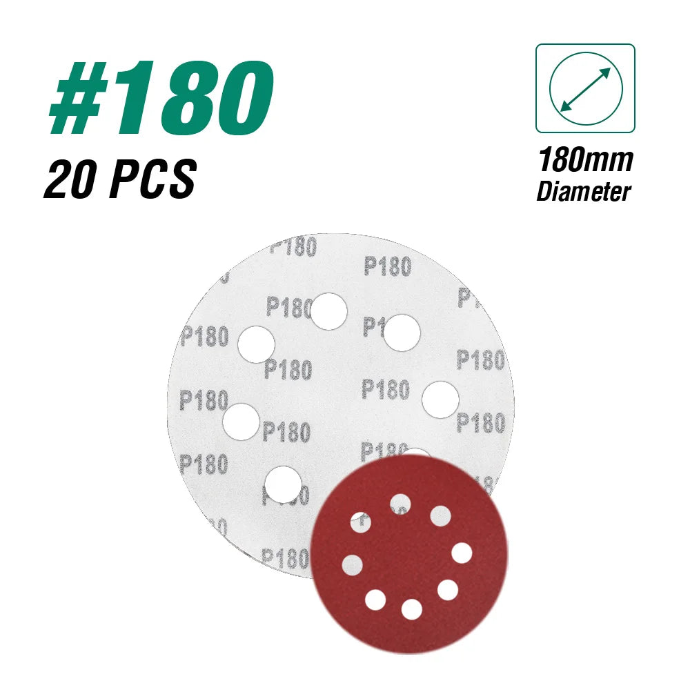 POSENPRO Sandpaper 180/225mm holes Sanding paper grits 180mm Electric Drywall Sander Polisher Aluminium Oxide Hook Loop