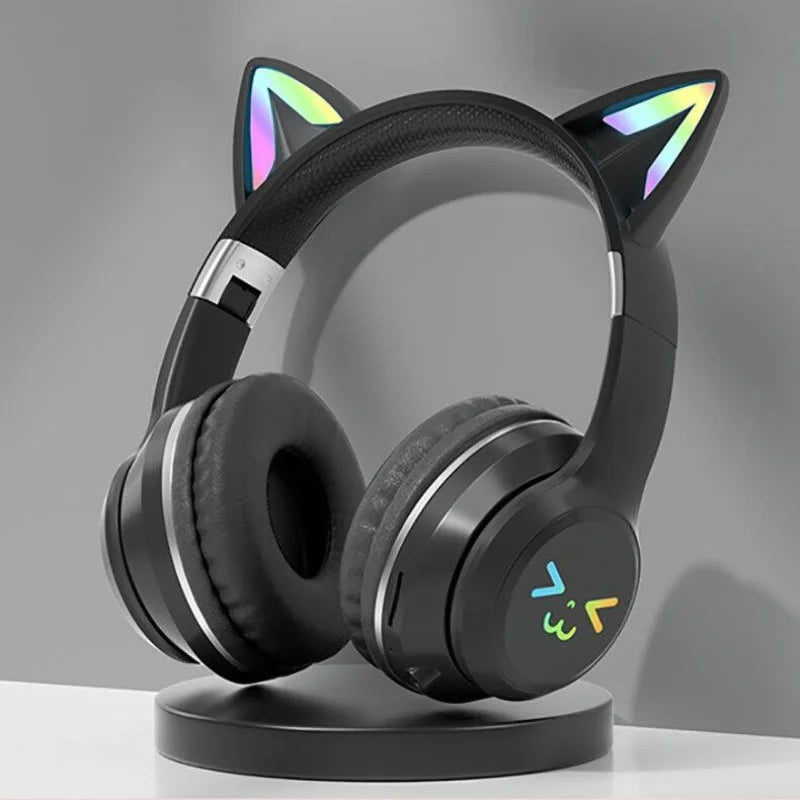 RGB Glow Portable Headphones Blutooth Controllable Light Cat Ear Noise Reduction Wireless Headphone Bluetooth Earphones Pc Gamer