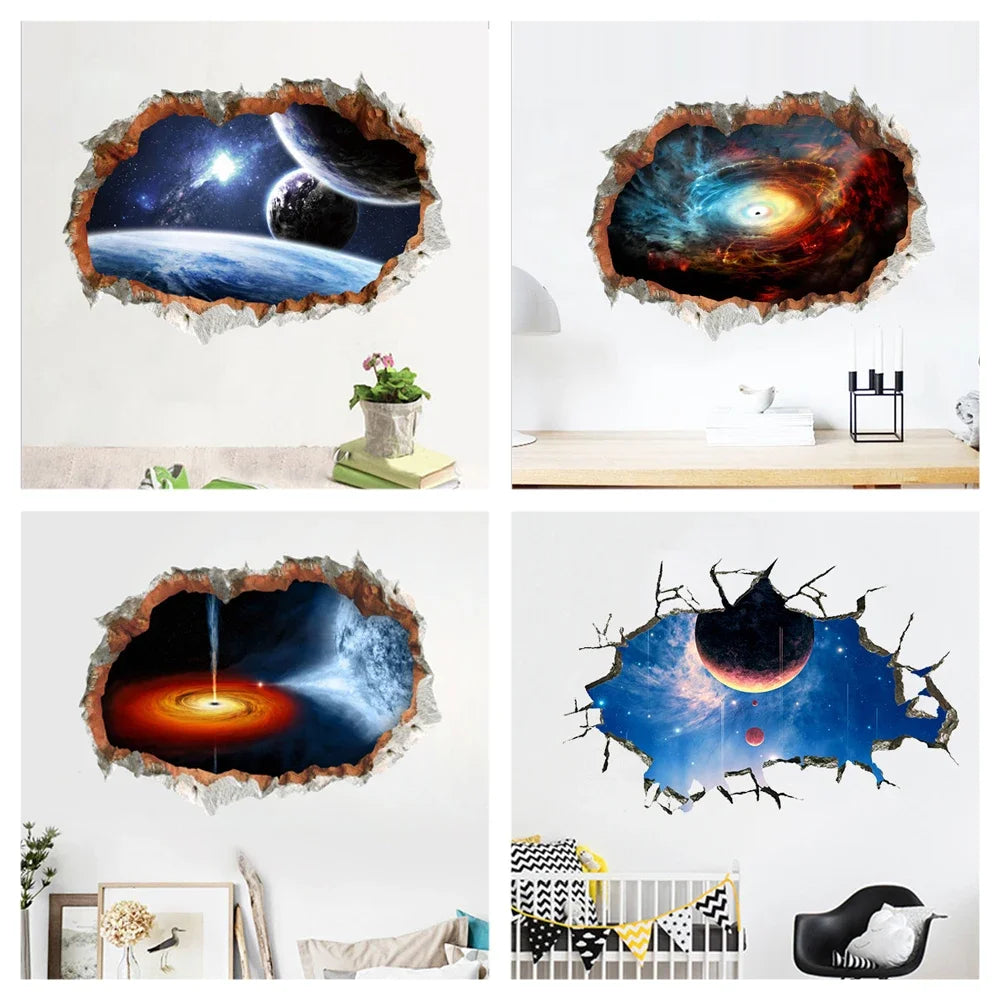 Black Hole Nebula Planet Star Wall Stickers For  Room Decoration Vivid 3d Space Theme Mural Art Diy  Decal Pvc Poster