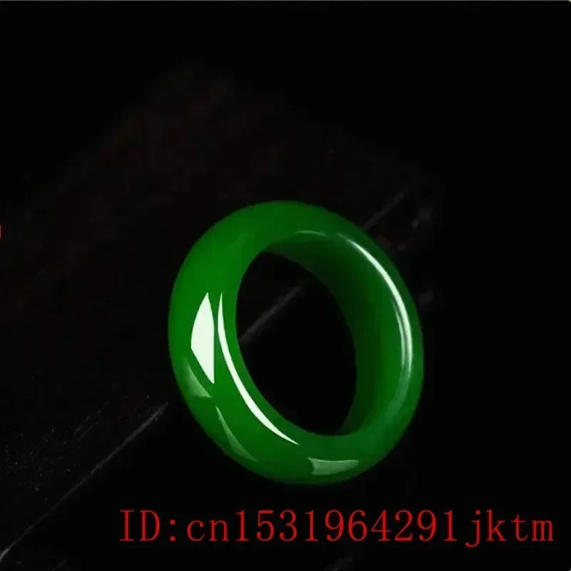 Natural Green Jade Stone Ring Chinese Hand-Carved Charm Jadeite Jewelry Fashion Accessories Amulet for Men Women Lucky Gifts