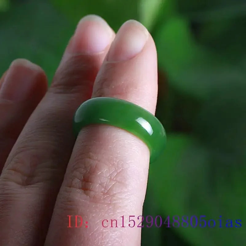 Natural Green Hetian Jade Ring Chinese Jasper Amulet Fashion Charm Jewelry Hand Carved Crafts Gifts for Women Men