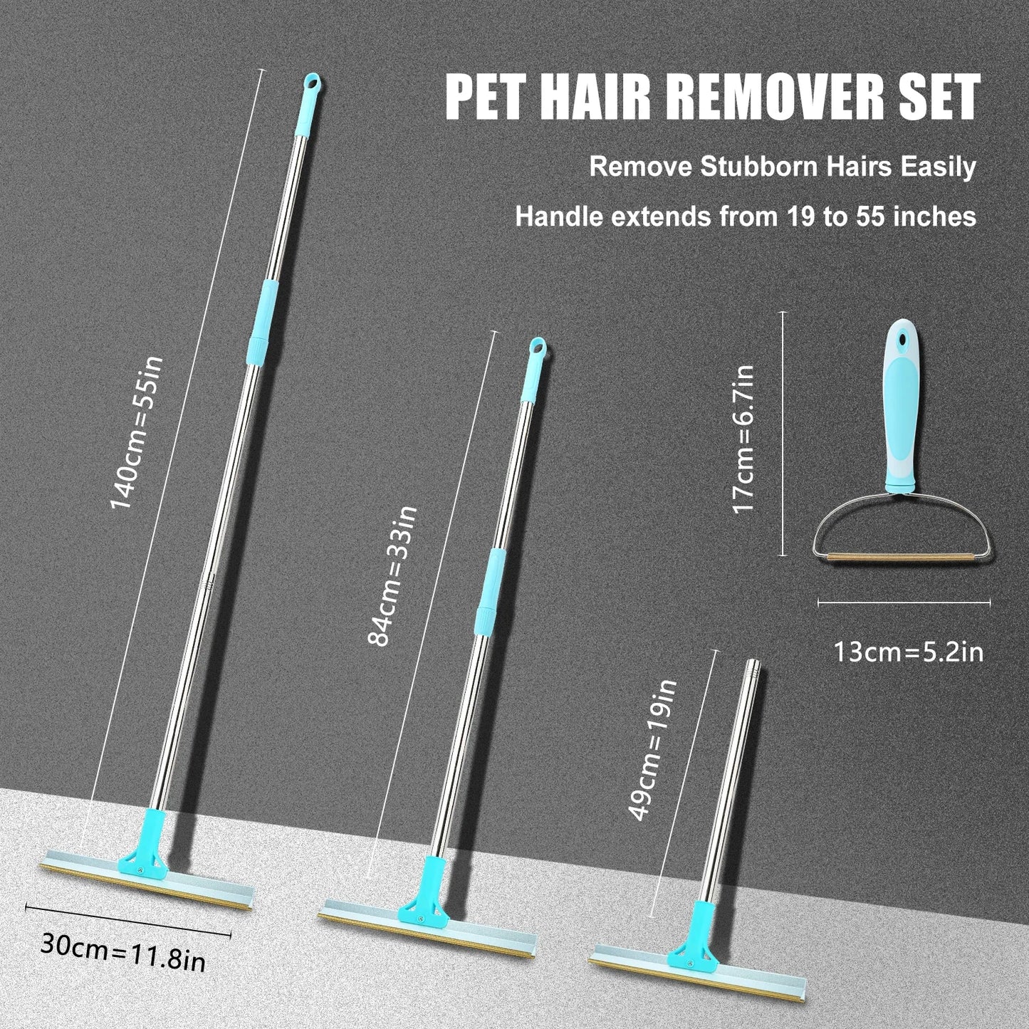 Pet Hair Remover Set Carpet Rake for Pet Hair Removal Adjustable Long Handle Cat Dog Hair Broom Reusable Fur Lint Remover Knife