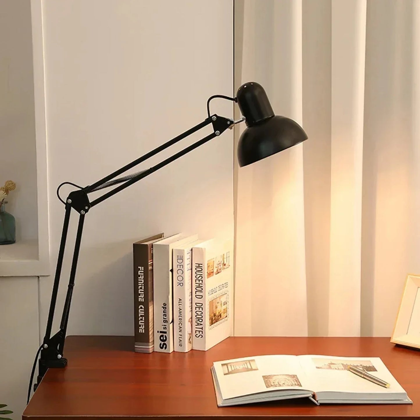 Foldable Desk Lamp Clip on Light Telescopic Eye Protection Retro Bedroom Office Computer Table Lamp  Decor  E27 Bulb Mosaic lamp