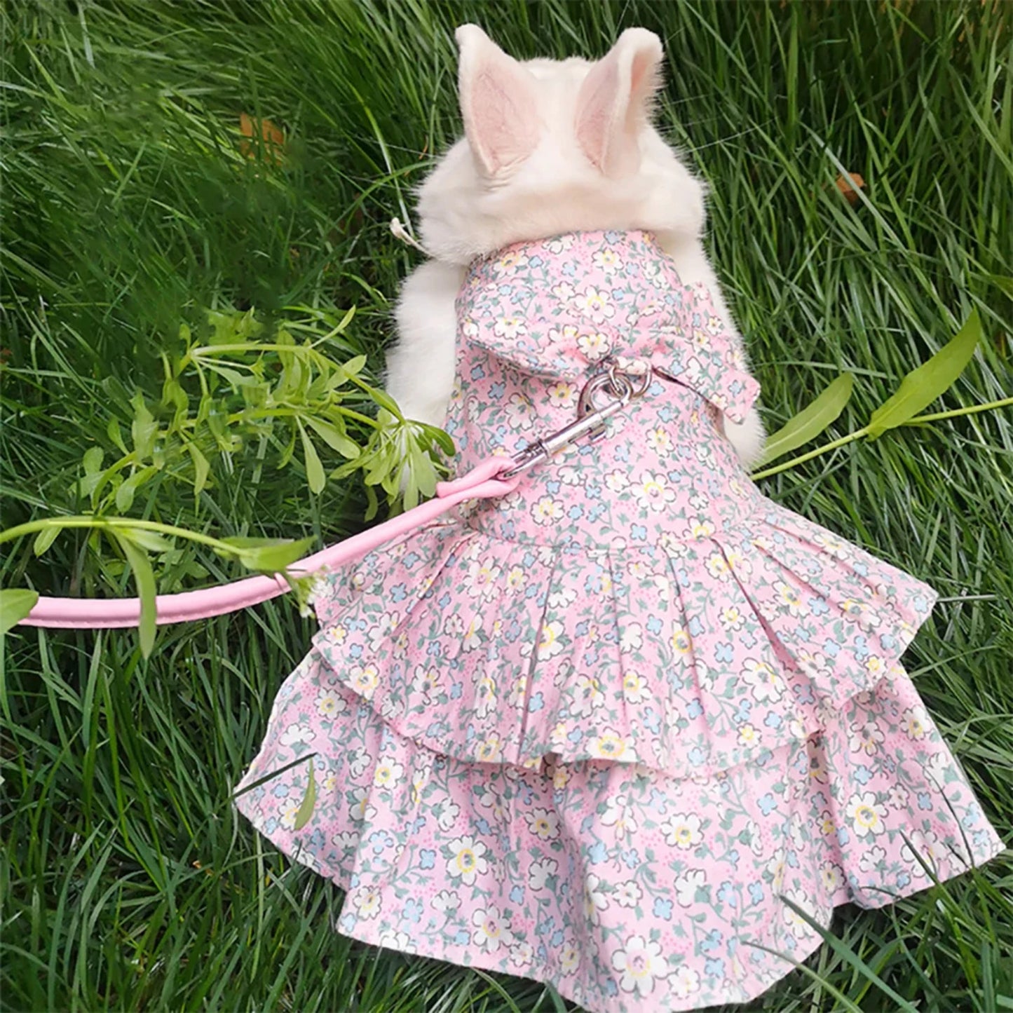 Small Animal Harness Vest Leash Set Soft Floral skirt Clothes Travel Chest Strap Rabbit Ferret Bunny Hamster Small Pet Supplies