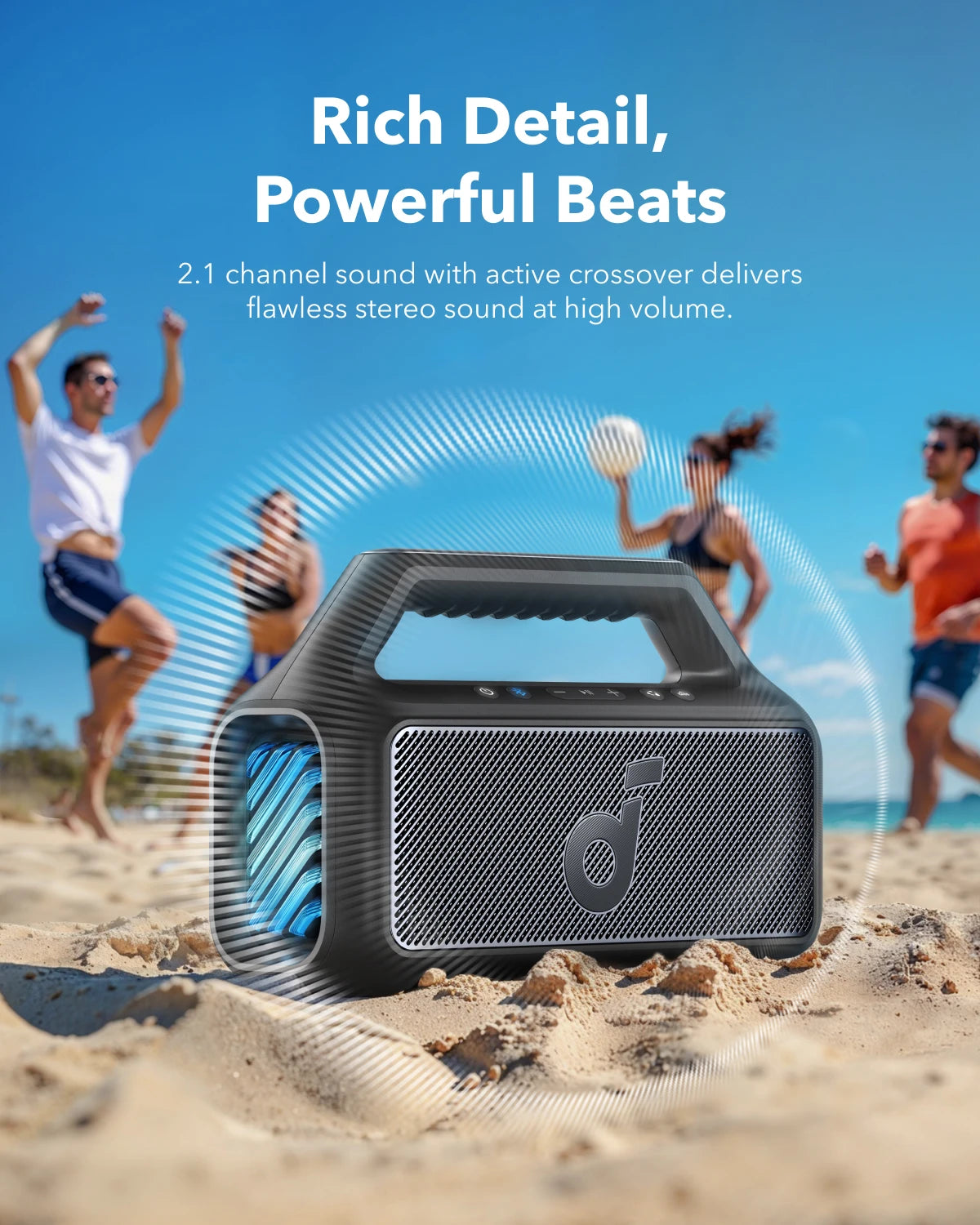 مكبر صوت خارجي Soundcore من Anker Boom 2 بقدرة 80 وات ومكبر صوت بلوتوث ومكبر صوت BassUp 2.0 ومكبر صوت محمول يعمل لمدة 24 ساعة