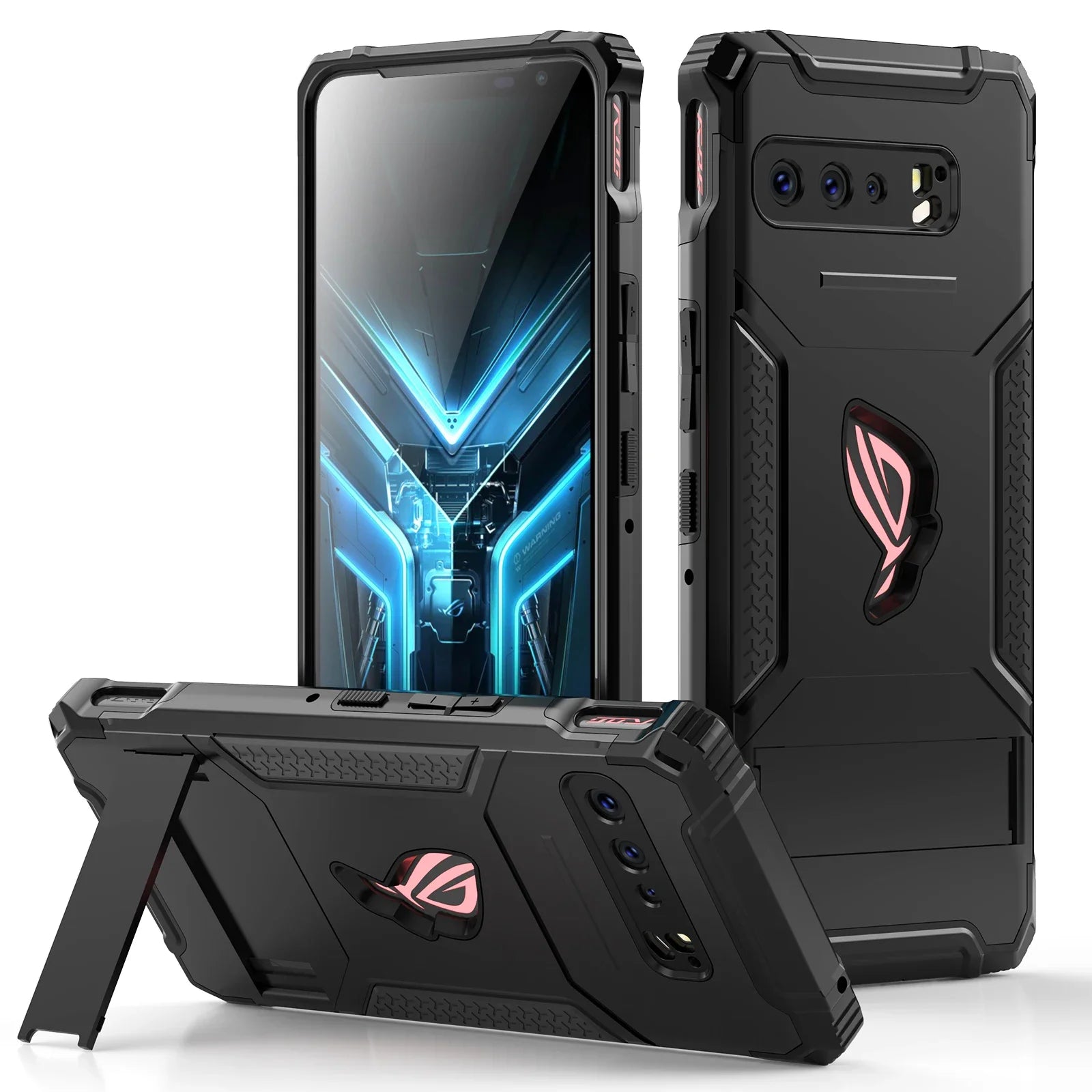 جراب Armour لهاتف ASUS ROG Phone 3 مع دعامة هوائية متوافقة مع حامل وسدادة غبار وحماية من السقوط بدرجة عسكرية