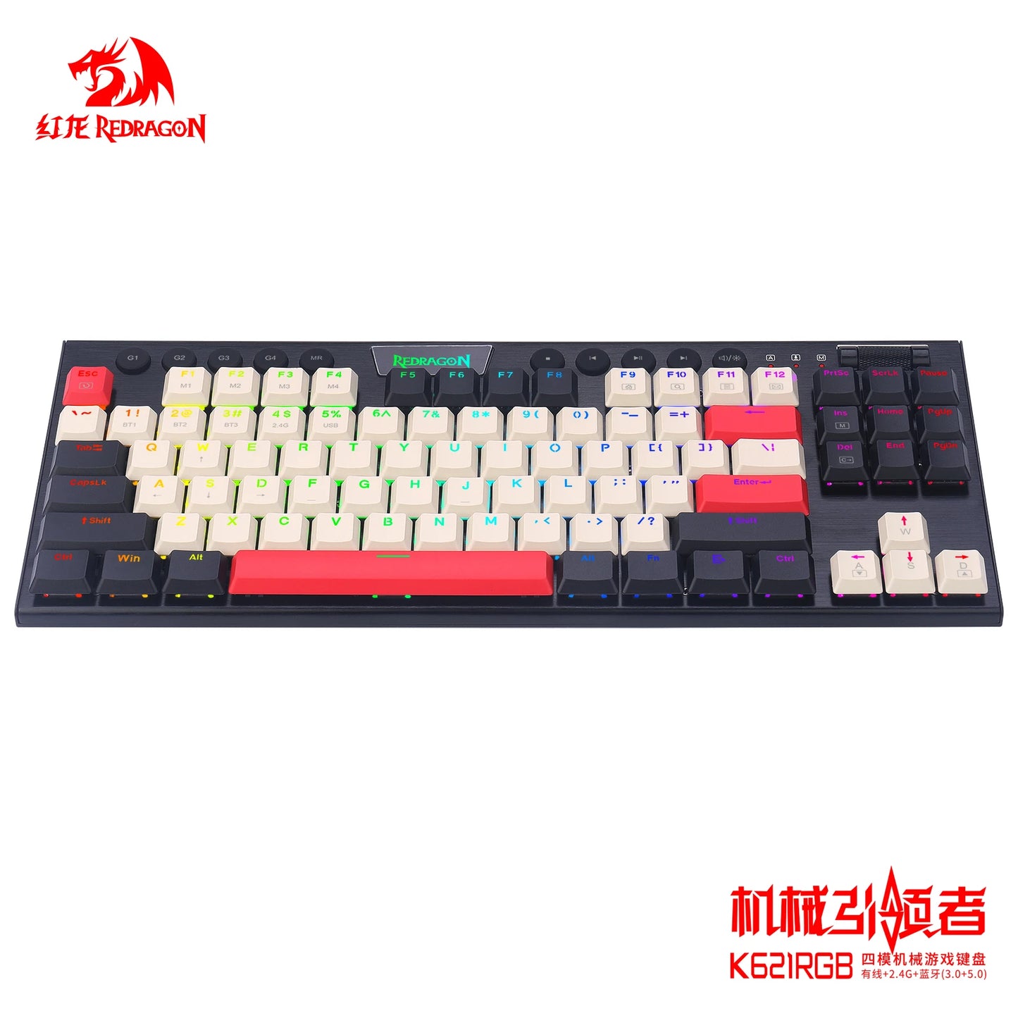 Redragon k621 Bluetooth 2.4G Wireless USB Mechanical Gaming Keyboard Red Switch RGB Backlit Metal 87 Key Anti-Ghosting for PC